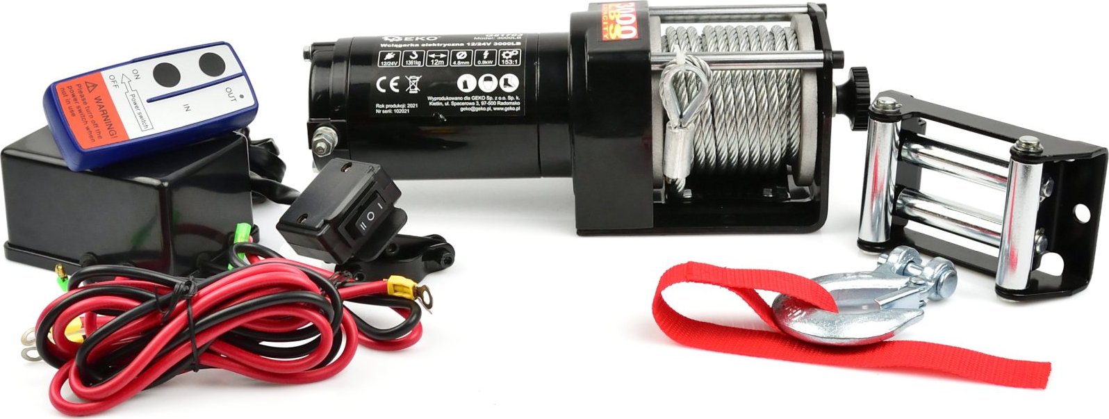 Elektrický lanový naviják 900 W/12 V, max zatížení 1,36 t, pro čtyřkolky - GEKO