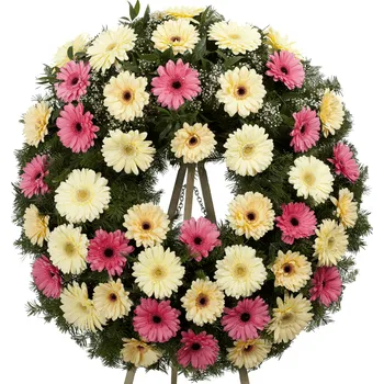 Věnec Smuteční věnec barevné gerbery růžové 30 květů