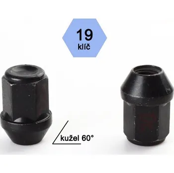 Matice na kolo Kolová matice M14x1,5mm, kužel, zavřená prodloužená, černá klíč 19, pozink (Matice na kola)