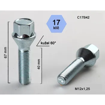 Šroubek na kolo Kolový šroub M12x1,25x45mm, dosedací plocha kužel, klíč 17, pozink (Šroub na kola)