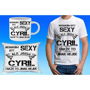 Pánské tričko CYRIL dárkový set se jménem 134 (tričko, polštářek a hrneček se jménem )
