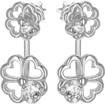 Náušnice Argento 66854 Stříbrné náušnice dvojité - čtyřlístek, čiré kulaté zirkony