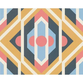 Tapeta Vliesová tapeta retro, geometrická - modrá, červená, žlutá 395314 / Tapety na zeď 39531-4 retro Chic (0,53 x 10,05 m) A.S.Création