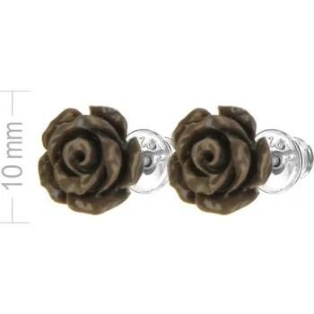 Náušnice Argento 63266 Stříbrné náušnice růžička - hnědá glazura