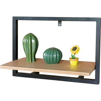 Nábytek Nástěnné polička Autronic Polička nástěnná 50x20 cm, MDF, dekor dub, kov černý mat (P-072 OAK)