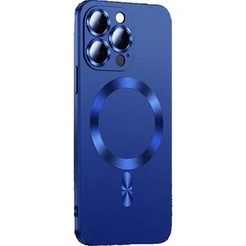 Pouzdro na mobilní telefon Metalický kryt Magsafe se sklem na fotoaparát pro iPhone 15 Barva: Tmavě modrá