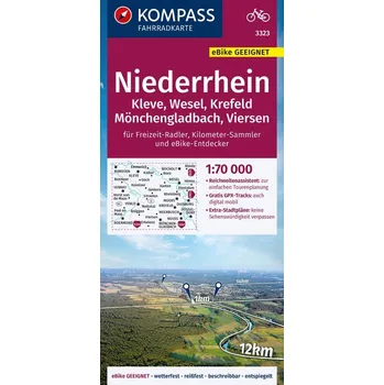 KOMPASS Fahrradkarte 3323 Niederrhein Kleve,Wesel,Krefeld,Mönchengladbach,Viersen, 1:70000
