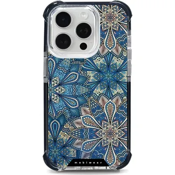 Pouzdro na mobilní telefon Odolný obal Mobiwear MagSafe Elite Bumper - Apple iPhone 15 Pro - D015D Modré mandala květy (Odolný kryt, pouzdro, obal Mobiwear Elite Bumper na mobil Apple iPhone 15 Pro - D015D Modré mandala květy, materiál Plast + TPU silikon + kov - zesílená ochrana)