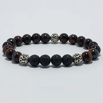 Náramek Pánský náramek z minerálů 8 mm - tigrové oko a lávový kámen