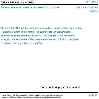 ČSN EN ISO 8655-3 - Pístové objemové odměrné přístroje - Část 3: Byrety - Tisk