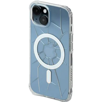 Pouzdro na mobilní telefon Kryt KINGXBAR PQY Crack pro Apple iPhone 15 - efekt praskliny - MagSafe - plast / silikon - průhledný