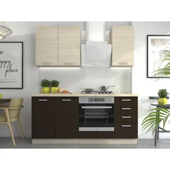 Kuchyňská linka Kuchyně NORFOLK, 180/120, dub ferrara/legno tmavé + vyzvednutí ZDARMA