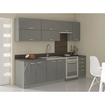 Kuchyňská linka Kuchyně AVERNA 200/260 cm, korpus: platinově šedá, dvířka: šedý lesk + vyzvednutí ZDARMA