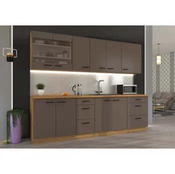 Kuchyňská linka Kuchyně ARCENIO 1, 260 cm, korpus: dub artisan, dvířka: lanýžově šedá + vyzvednutí ZDARMA