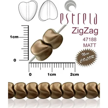 Korálek VOSKOVANÉ korále tvar ZigZag. Velikost 6x9mm. Barva 47188 MATT (matná hnědá tmavá). Balení 14ks na návleku