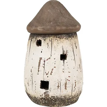 Vánoční dekorace Bílo-hnědá přírodní dřevěná dekorace domek Nauticco - Ø 11*17 cm