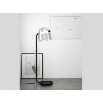 Stojací lampa Brokis MONA LARGE FLOOR stojací svítidlo Barva skla: opalín, Povrch montury: kov - bílý matný komaxit, Barva el. vedení: textilní kabel - černý
