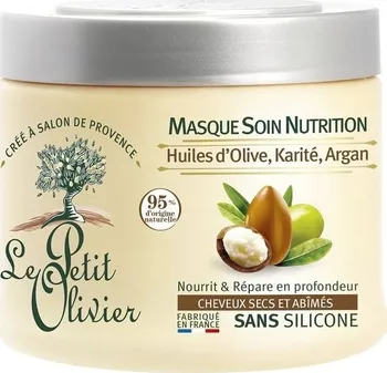 Vlasová regenerace Le Petit Olivier Masque Soin Nutrition vyživující maska pro suché a poškozené vlasy s obsahem bambuckého másla, arganového a olivového oleje 330 ml