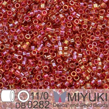 Korálek Korálky Miyuki Delica 11/0. Barva Cranberry Lined Lt Topaz DB0282. Balení 5g