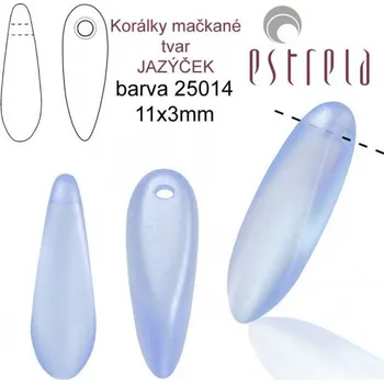 Korálek Korálky mačkané tvar JAZÝČEK. Velikost 11x3mm. Barva voskovaná MODRÁ světlá 25014. Balení 30Ks.