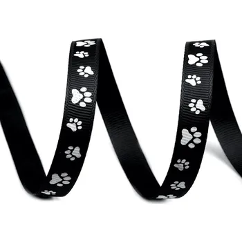 Stuha Rypsová stuha / popruh šíře 10 mm potisk tlapky návin 45m - 15 černá