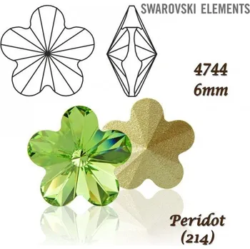 SWAROVSKI ELEMENTS Flower Fancy 4744 barva PERIDOT (214) velikost 6mm