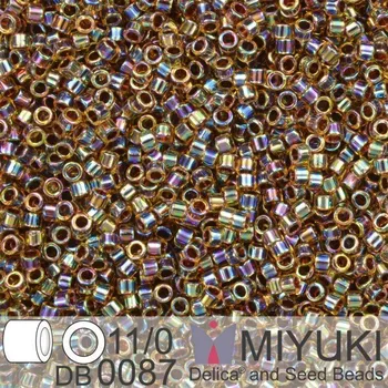 Korálek Korálky Miyuki Delica 11/0. Barva Root Beer Lined Lt Topaz AB DB0087. Balení 5g.