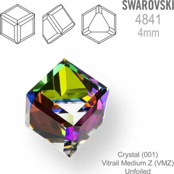 SWAROVSKI 4841 Angled Cube (zkosená kostka) barva VITRAIL MEDIUM Z (VLZ) Unfoiled velikost 4mm.