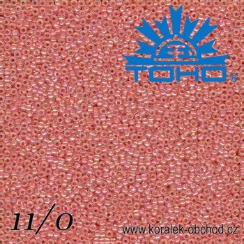 Korálek Korálky TOHO tvar ROUND (kulaté). Velikost 11/0. Barva č. 779-Inside-Color Rainbow Crystal/Salmon Lined . Balení 8g.