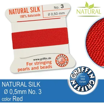 Nit Hedvábná nit s jehlou GRIFFIN síla nitě 0,5mm No.3 délka 2m. Barva Red