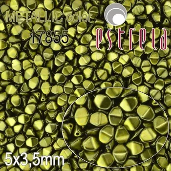 Korálek VOSKOVANÉ korále tvar POHANKA. Velikost 5x3,5mm. Barva METALLIC 17855 (zelená). Balení 20ks na návleku.