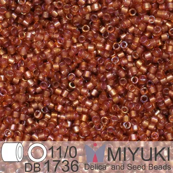 Korálek Korálky Miyuki Delica 11/0. Barva Sparkling Beige Lined Dark Topaz AB DB1736. Balení 5g.