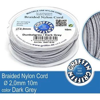 Nit Braided NYLON (splétaná nit na náramky) GRIFFIN síla nitě 2mm cívka 10m. Barva Dark Grey