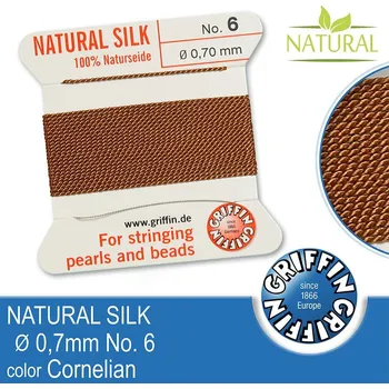 Nit Hedvábná nit s jehlou GRIFFIN síla nitě 0,70mm No.6 délka 2m. Barva Cornelian