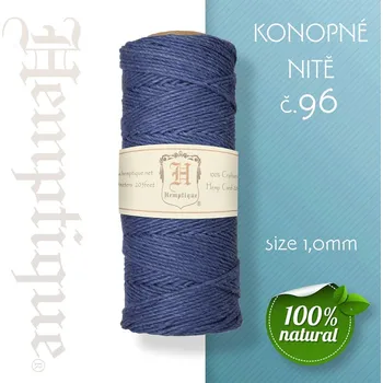 Nit Konopná nit HEMP CORD síla nitě 1,0mm. METRÁŽ Barva č.96 Modrá