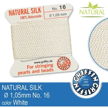 Nit Hedvábná nit s jehlou GRIFFIN síla nitě 1,05mm No.16 délka 2m. Barva White