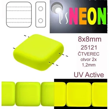 Dětské navlékací korálky Korálky čtverec 2 otvory NEON (UV Active) velikost 8x8mm barva 25121 žlutá. Balení 15Ks.