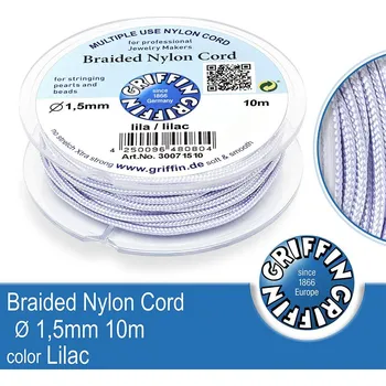 Nit Braided NYLON (splétaná nit na náramky) GRIFFIN síla nitě 1,5mm cívka 10m. Barva Lilac