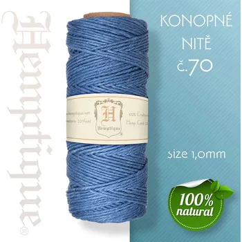Nit Konopná nit HEMP CORD síla nitě 1,0mm. METRÁŽ Barva č.70 Modrá
