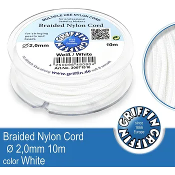 Nit Braided NYLON (splétaná nit na náramky) GRIFFIN síla nitě 2mm cívka 10m. Barva White