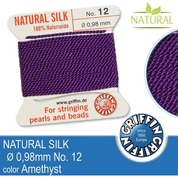 Nit Hedvábná nit s jehlou GRIFFIN síla nitě 0,98mm No.12 délka 2m. Barva Amethyst.