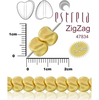 Korálek VOSKOVANÉ korále tvar ZigZag. Velikost 6x9mm. Barva 47834 (světlá zlatá). Balení 14ks na návleku