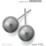 Náušnice sada Made with Swarovski 5818 Crystal Grey Pearl (001 731) 8mm+puzeta 316L