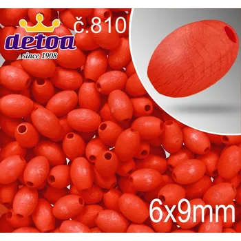 Dětské navlékací korálky Korálky dřevěné velikost 1177 pr.6x9mm.Barva 810 červená. Balení 30 kusů v sáčku.