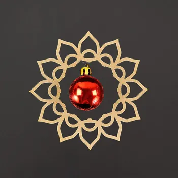 Vánoční dekorace AMADEA Vločka s vánoční kuličkou na zavěšení, masivní dřevo, průměr 10 cm