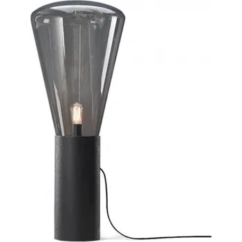 Stojací lampa Brokis MUFFINS WOOD 04 stojací svítidlo Barva skla: hnědá kouřová- transparentní sklo, Povrch montury: dub evropský - voskovaný, Barva el. vedení: textilní kabel - žlutý
