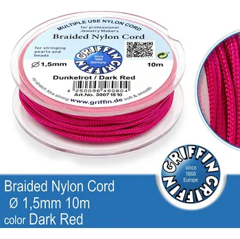 Nit Braided NYLON (splétaná nit na náramky) GRIFFIN síla nitě 1,5mm cívka 10m. Barva Dark Red