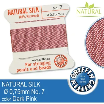 Nit Hedvábná nit s jehlou GRIFFIN síla nitě 0,75mm No.7 délka 2m. Barva Dark Pink