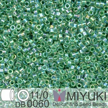 Korálek Korálky Miyuki Delica 11/0. Barva Lime Lined Crystal AB DB0060. Balení 5g.