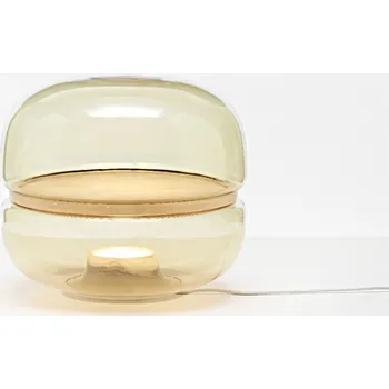 Stojací lampa Brokis MACARON M stolní/stojací svítidlo Barva skla: tmavá rosé- transparentní sklo, Povrchová úprava základny: dub evropský - bíle mořený, Povrchová úprava disku: BROKISGLASS - triplex opál mat